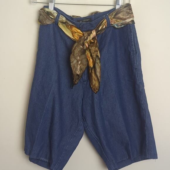 Highwaisted 100% Cotton Shorts, Thigh Length Scarf Belt Women's Size Medium - Picture 7 of 11